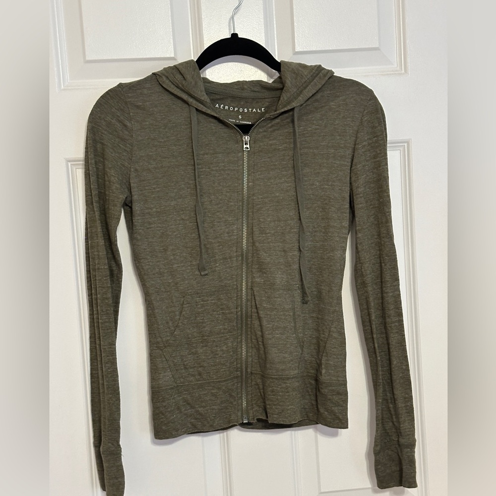 Aeropostale lightweight zip up hoodie olive green size small